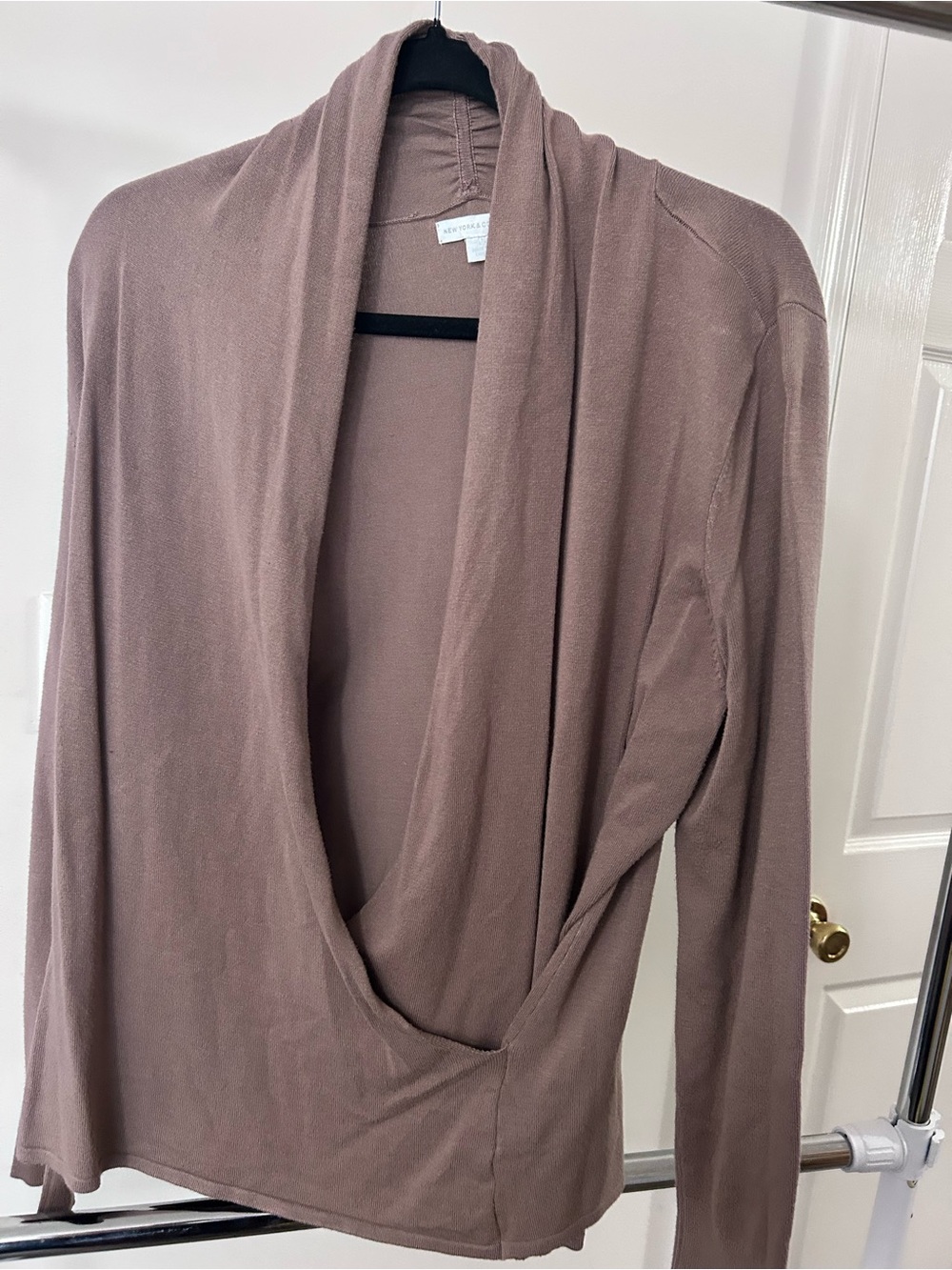 New York & Company Taupe Draped Cowl Neck Sweater